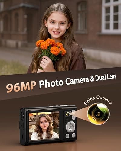5K Digital Camera for Photography with 6X Optical Zoom, Autofocus 96MP Vlogging Camera for YouTube Video with Dual-Lens, Compact Point and Shoot Travel Cameras for Beginners with 64GB Card & Flash thumbnail 3