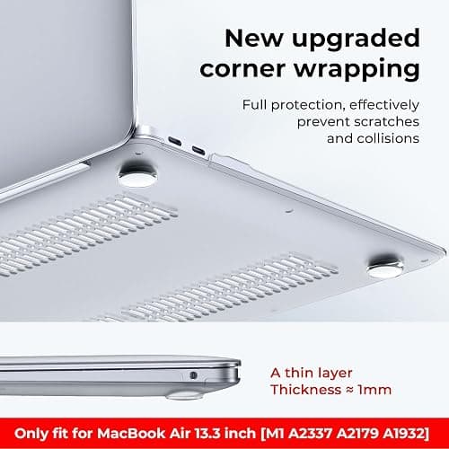 EooCoo Hard Case Compatible with MacBook Air 13.3 inch M1 Chip 2021-2018 with Retina Display, Air 13.3 inch Plastic Protective Case + Transparant Keyboard Cover + Screen Protector, Crystal Clear thumbnail 4