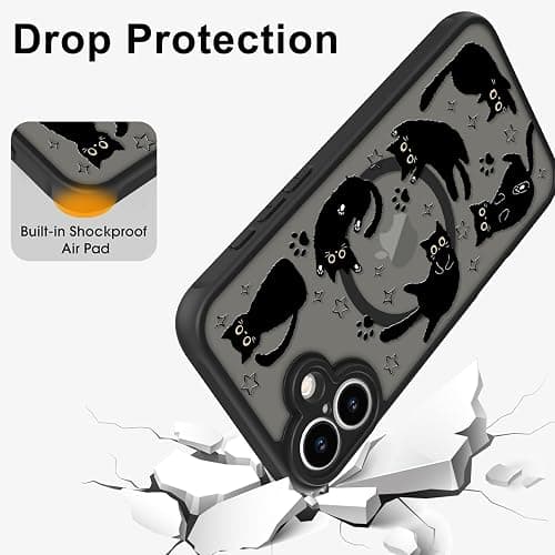 Heaofei Cute Magnetic Case for iPhone 16 Case [ Compatible with MagSafe ] with Black Cat Cats Pattern Design for Women Girls Boys, Soft Bumper Hard Back Kawaii Animal Protective Phone Cover thumbnail 5