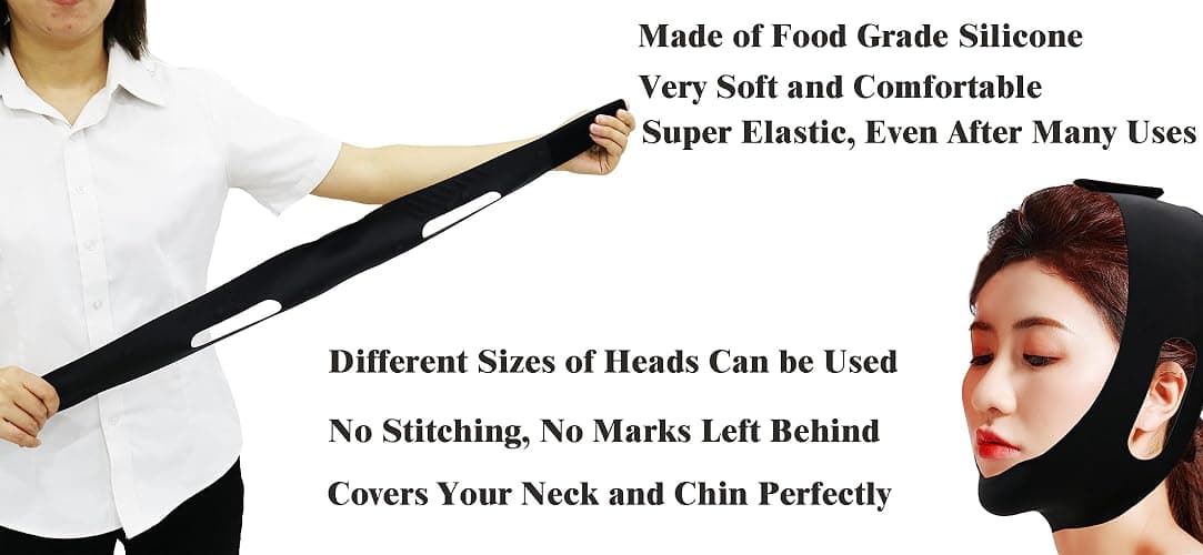 Post Surgical Chin Strap for Women &Men，Chin Lipo Compression Garment，Adjustable Stop Snoring Chin Strap，Lipo Post Chin Strap (Black 2PCS) thumbnail 4