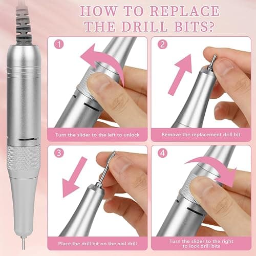 Electric Nail File Professional Kit - 45000RPM Portable Nail Drill Electric File with 11 Bits & Base丨LED Screen丨Ultra-Silent, Rechargeable Nail Drills Machine for Acrylic Nails Gel Polishing (Pink) thumbnail 4