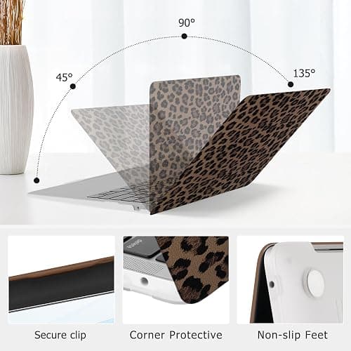 MOSISO Compatible with MacBook Air 13 inch Case 2022 2021 2020 2019 2018 Release A2337 M1 A2179 A1932, Anti-Fingerprint Cheetah Spots PU Leather Coated Plastic Hard Shell Case&Keyboard Cover, Brown thumbnail 3