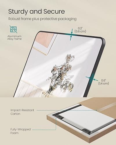 SONGMICS Full Length Mirror, 160 x 50 cm, Rectangle Full Body Mirror with Stand, Aluminium Alloy Frame Floor Mirror, Tempered Glass, for Bedroom, Living Room, Cloakroom, Ink Black LFM030B01 thumbnail 7