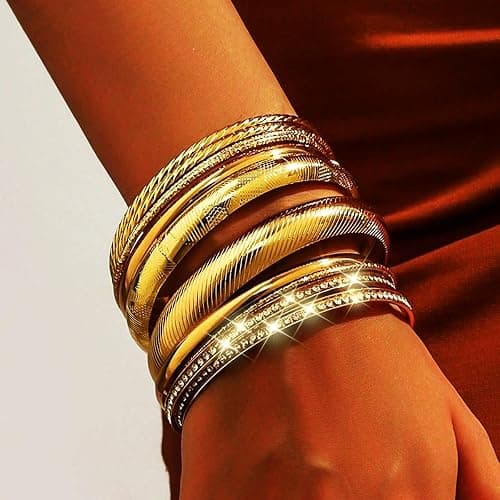 ANYILVTULI Gold Bangle Bracelets for Women Gold Bangles Indian Jewelry Fashion Disco Bangle Bracelets Gold Bracelet Set thumbnail 2