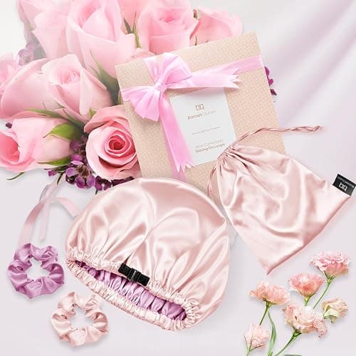 BONNET QUEEN Silk Bonnet for Sleeping Satin Bonnet Double Layer Hair Bonnet Reversible Adjustable Bonnet Sleep Cap for Women Curly Hair(4 Items Gift Pack, Jade + Rose Gold) thumbnail 5