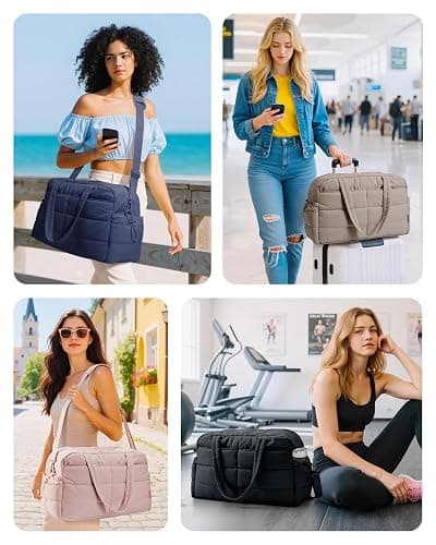 BAGSMART Gym Bag for Women with Toiletry Pouch, Lightweight Weekender Bags for Women with Wet Pocket, 31L Quilted Travel Duffle Carry On Bag, Weekender Overnight Bag for Travel,Water Resistant,Black thumbnail 2