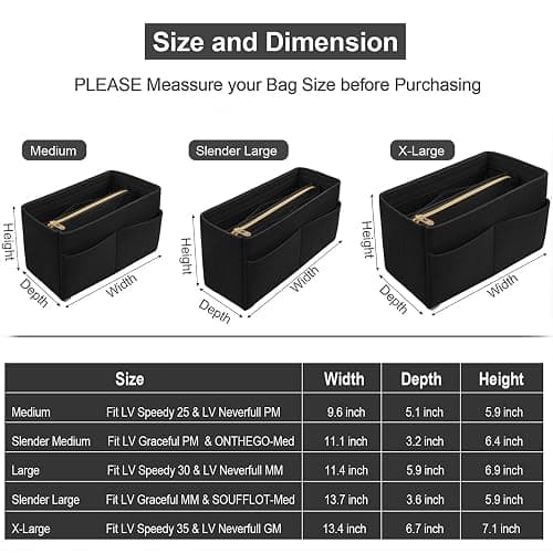 OMYSTYLE Purse Organizer Insert, Felt Tote Bag Organizer Insert with 5 Sizes, Handbag Dividers for Inside Purse, Compatible with Longchamp, Neverful, Speedy and More thumbnail 2