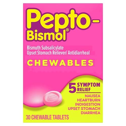 Pepto Bismol Chewable Tablets, Upset Stomach Relief, Nausea Relief, Heartburn Relief, Indigestion Relief, Anti Diarrhea Medication for Adults - 5 Symptom Relief, 30 ct thumbnail 7