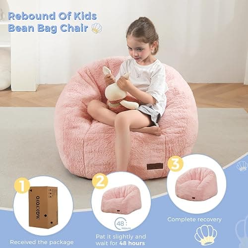 MAXYOYO Bean Bag Chair for Kids, Shell Shaped Bean Bag Couch for Boys and Girls, Toddler Chair Bean Bag Sofa for Playroom, Nursery Room, Pink thumbnail 3
