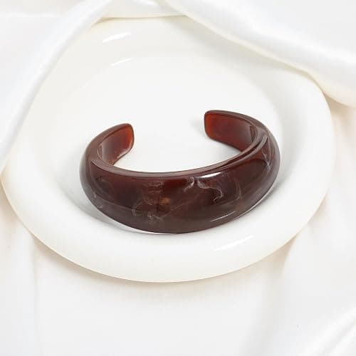 HUAYUNFANG Chunky Acrylic Bangles Bracelets For Women Geometric Acrylic Resin Acetate Mottled Wide Bangle Bracelet Statement Colorful Bangles for Party thumbnail 7