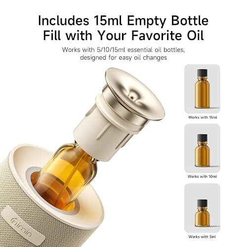 Waterless Essential Oil Diffuser for Home & Car, Cordless Portable Diffuser | Rechargeable 2-in-1 home/car mode switch, auto start-stop & adjustable scent. Fits 5/10/15ml bottles. Cream finish. thumbnail 6