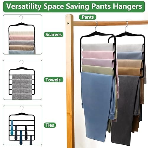 Closet Organizers and Storage,3 Pack Organization and Storage Pants-Hangers-Space-Saving,Velvet Hanger for Dorm Room for College Students Girls Boys Guys Hanging Jean Scarf - Black - Large thumbnail 5