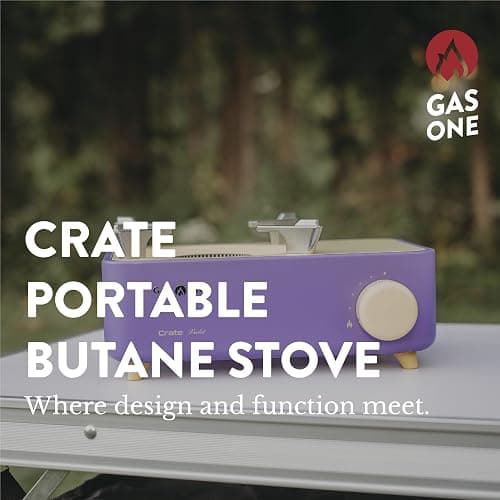 Gas One Butane Fuel Camp Stove – Crate Series - Mini Stove for Camping, Hiking – Portable Gas Stove with Spiral Flame – Even Heat Distribution – Modern and Easy to Use (Violet) thumbnail 3