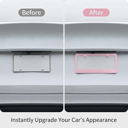 Fashion 2 Pack Matte Cherry Baby Pink License Plate Frames, Stainless Steel Car License Plate Cover Accessories with Screw Caps thumbnail 5