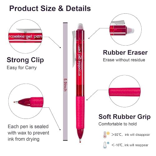 Erasable Gel Pens, 22 Colors Lineon Retractable Erasable Pens Clicker, Fine Point, Make Mistakes Disappear, Assorted Color Inks for Drawing Writing Planner and Crossword Puzzles thumbnail 4