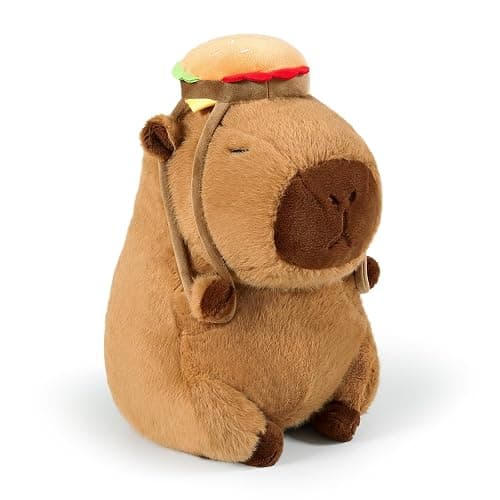 Ditucu Cute Capybara Plush with Hamburger Backpack Soft Capibara Stuffed Animal Plushies Toys Hugging Gifts for Kids Brown 9 inch - Image 1