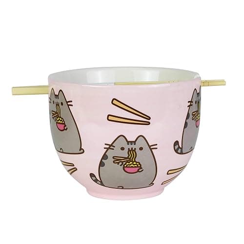 Enesco Pusheen by Our Name is Mud Ramen Bowl and Chopsticks Set, 4", Pink, 18 fluid ounces thumbnail 2