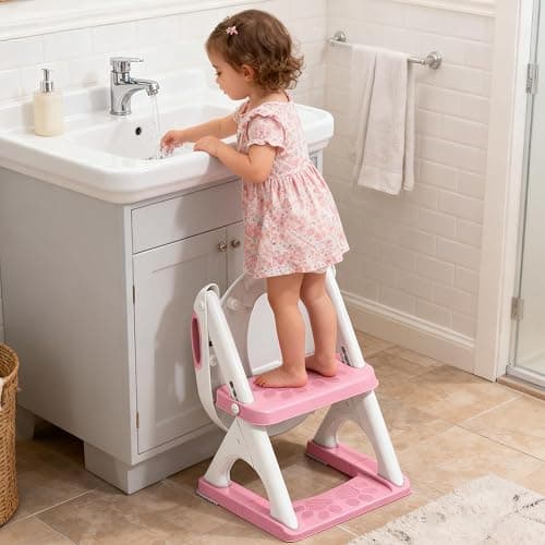 Potty Training Toilet for Toddlers, 2-in-1 Potty Training seat, Anti-Slip | SKYROKU, Fits Round & Elongated Toilets, 6 Heights, Splash Guard, Foldable, Holds 200+ lbs, Step Stool, Dishwasher Cushion thumbnail 4