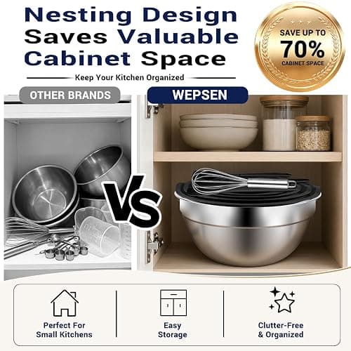WEPSEN Mixing Bowls Set, 25PCS Stainless Steel Mixing Bowl with Lid Set, Large Nesting Bowls 7, 4.5, 3,2, 1.5QT, Measuring Cups and Spoons Baking Utensils Metal Bowl for Kitchen Prep thumbnail 3