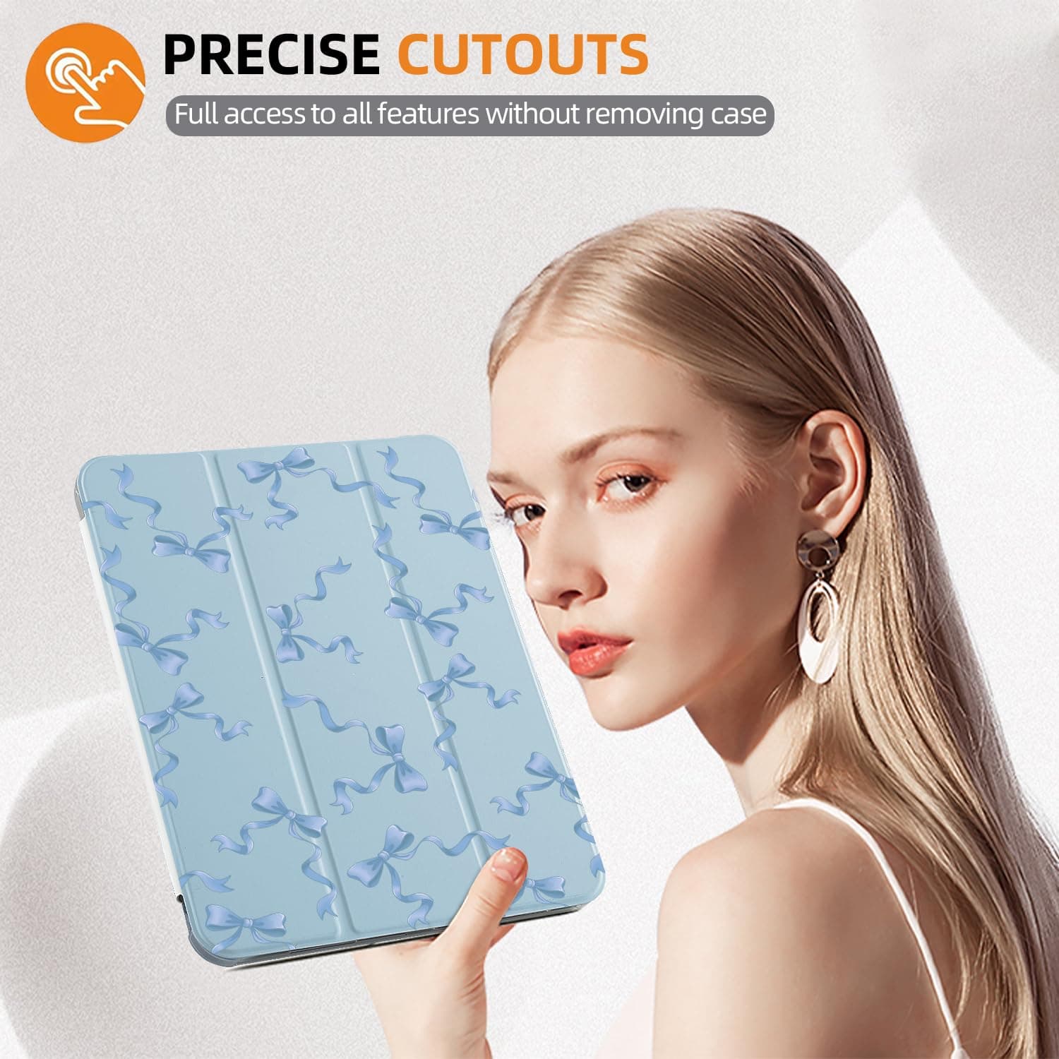 CozyNestCYBlue Bowknot Case for 10.9 Inch Ipad 10Th Gen Lovely Bows Design Cover for Ipad Auto Sleep/Wake Modern Aesthetic Women Case Anti-Scratch Shockproof Protective with Pencil Holder Girl Women thumbnail 7