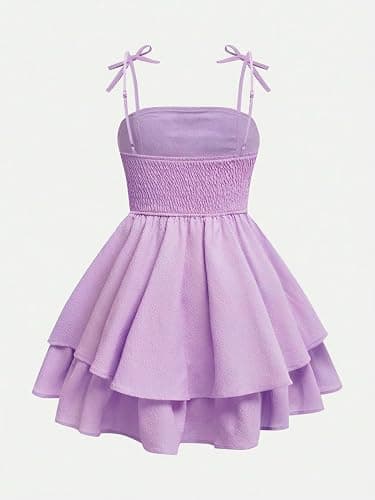 RoseSeek Girl's Flowy Cami Dress Ruched Sleeveless Pink Layered Ruffle Kawaii Short Smocked Summer Dresses thumbnail 3
