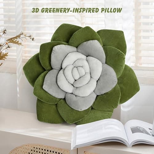 OtGalk Flower Throw Pillow - 17.8" Plant Shaped Cushion, Soft Plush Decorative Pillow for Bedroom & Living Room, Unique Green Design, Home Decor Accen thumbnail 3