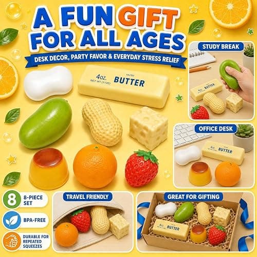 8 Pack Crunchy Squishy Set – ASMR Bead Filled Fidget Toys | Shape-Holding Slow-Rebound, Realistic Food Shape Slushy Squeeze Fidget Squishies – Stress Relief Gift for Kids & Adults thumbnail 7