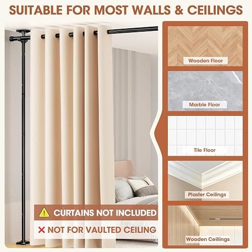 SUNALLY Room Divider Curtain Rod, No Drilling Room Separator for Space Partition Adjustable 4-10ft(H) 28-70inch(W) Heavy Duty Temporary Wall Divider Floor to Ceiling Tension Rod, Black thumbnail 4