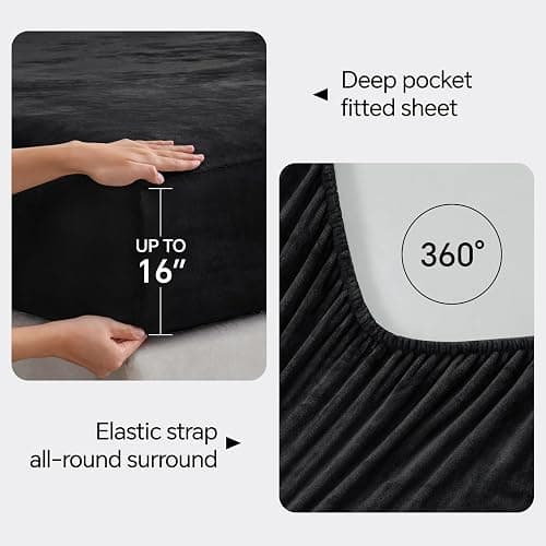 BEDELITE Flannel Sheets King Size Black - Super Soft Fleece Sheets Set Fluffy Extra Plush, 4 Piece(Include Fitted Sheet, Flat Sheet, 2 Pillowcases) thumbnail 4