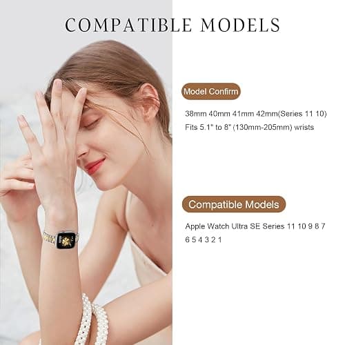 WFEAGL Slim Metal Watch Band Compatible with Apple Watch 38mm 40mm 41mm 42mm(Series 11 10), Dressy Stainless Steel Strap for Women iWatch Bands Series10/9/8/7/6/5/4/3/2/1/SE (Silver+Gold) thumbnail 6