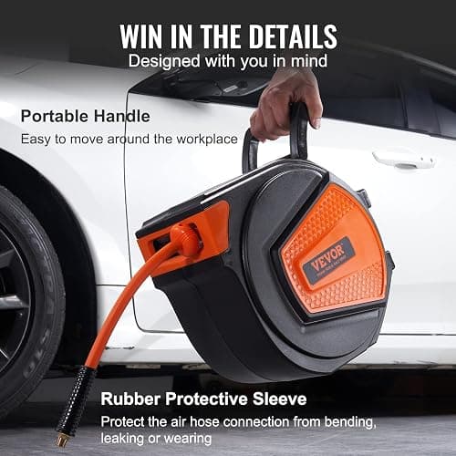 VEVOR Retractable Air Hose Reel, 3/8IN x 50FT Hybrid Air Hose Max 300PSI, Air Compressor Hose Reel with 5 ft Lead in, Ceiling/Wall Mount Enclosed Air Reel, 180° Swivel Mount thumbnail 8