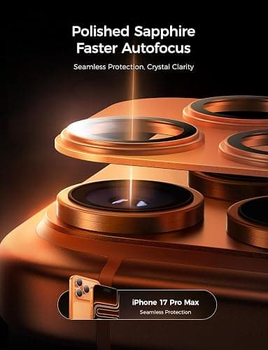 MAGIC JOHN for iPhone 17 Pro Max Camera Lens Protector 6.9'', HD Clear, Magnetic Tempered-Glass Lens Film, Ultra-Tough, Anti-Scratch, Case Friendly, 2 Pack, Orange thumbnail 5