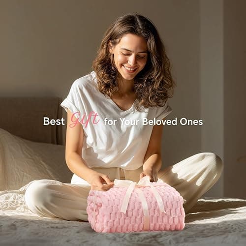 BEDELITE Fleece Decorative Blanket - 3D Jacquard Pink Throw Blankets for Women's Couch & Bed, Soft and Cozy Warm Plush Fluffy Blanket, Cute Birthday Gift for Women, 50x60 Inches thumbnail 2