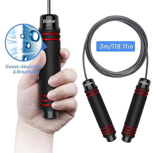 Blukar Springseil, Speed Rope Verstellbar mit Hautfreundlichen Schaum Griffe, 3 Meter Länge Einstellbar, Rutschfest und Ideal für Fitness & Ausdauer & Seilspringen, geeignet für Erwachsene thumbnail 5
