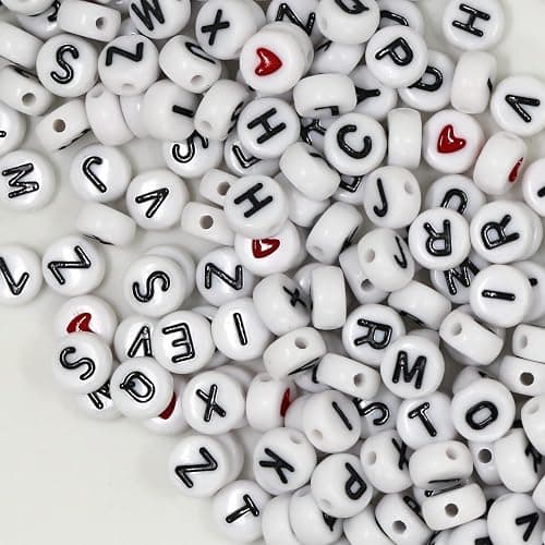 WangLaap 1450Pcs Letter Beads, Acrylic 4x7mm Round Alphabet A-Z and Red Heart Black Star Beads for Bracelets Necklaces DIY Jewelry Making (White) thumbnail 8