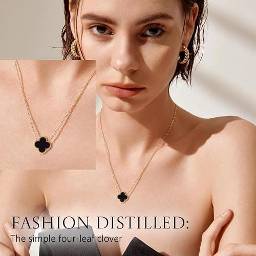 SUEHBEXF Vierblättriges Kleeblatt Schmuck Set, 18 Karat Vergoldet Edelstahl Zweiseitig Vierblättriges Schmuck, Geschenke für Damen und Mädchen thumbnail 6