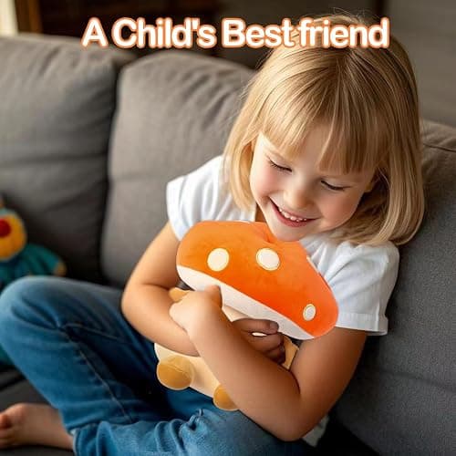 Nuokin Mushroom Plush Toys 12 inch Cute Stuffed Mushroom Pillow Stuffed Toy Birthday Present Home Decor Halloween for Kids (Small Orange) thumbnail 4