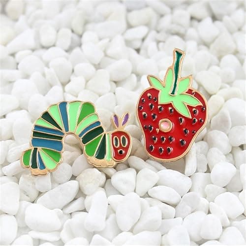 RLHRNDE 2 Pcs Hungry Caterpillar Strawberry Brooch Pins for Educators Backpack Clothes Hat Accessories Cute Pin Set for Women Aesthetic Gifts thumbnail 7