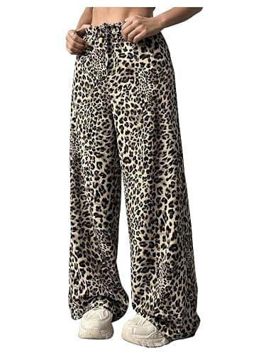 GORGLITTER Girl's Cheetah Leopard Pants Wide Leg Baggy Y2k Sweatpants Streetwear - Image 1