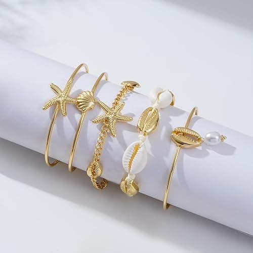 SLYAIH Shell Bracelet Seashell Boho Beaded Stretch Bracelets for Women Summer Beach Bracelets Starfish Charm Bracelet Stackable Gold Plated Bracelets Set for Women thumbnail 7