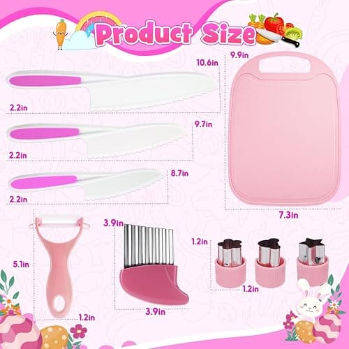 9 Pcs Kids Safe Knife Set for Real Cooking, Kids Kitchen Knife Set with Cutting Board,Crinkle Cutter,Sandwich Cutter, Montessori Kitchen Tools for Toddlers Kid 3-10 Years Old Girl Boy Birthday Gifts thumbnail 3