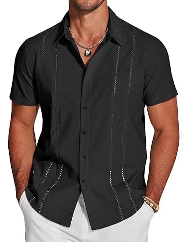 COOFANDY Men's Cuban Guayabera Shirt Short Sleeve Button Down Shirts Casual Summer Beach Linen Shirts - Image 1