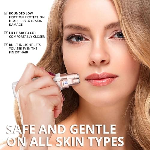 Eyebrow Facial Hair Remover for Women: Rechargeable 2 in 1 Face Shavers and Eyebrow Trimmer - Painless Electric Hair Removal Device for Face Eyebrows Lips Peach Fuzz with Light thumbnail 2