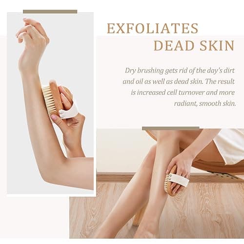 Brosse à sec pour le corps, Brosse exfoliante physique, Brosse masseuse pour le drainage lymphatique, Brosses anti-cellulite, Bois de hêtre naturel, 100% poils de sanglier (A) thumbnail 2