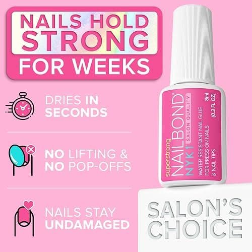 Super Strong Nail Glue for Press On Nails, Nail Tips & Acrylic Nails (8ml) NYK1 NailBond Brush On Glue for Press Ons, Tips & Acrylics - Long Lasting, Maximum Strength, Mess-Free Application thumbnail 6