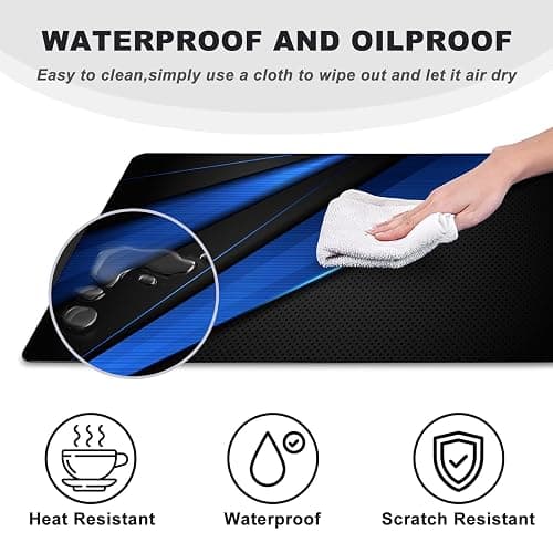 Desk Pad, Large Gaming Mouse Pad,Extended Keyboard Mouse Mat Desk Pad with Non-Slip Rubber Base & Stitched Edge for Computers Laptop Desk Home Office Accessories,Black Blue thumbnail 5