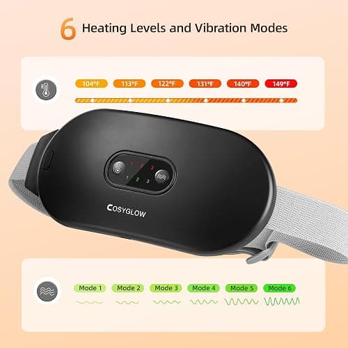 Portable Cordless Heating Pad Cramps:COSYGLOW 6 Heat Levels 6 Massage Modes, 3S Fast Heating,Period Menstrual Electric Heating Pad for Back Pain Relief,Christmas Gifts for Women and Girls(Black) thumbnail 3