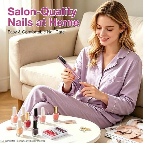 PYRYSA Cordless Electric Nail Drill File, Professional Nail Drill Machine for Acrylic Gel Dip Powder Polish, LED Display, Rechargeable Portable Manicure Pedicure Kit for Beginners Home & Salon, Pink thumbnail 6