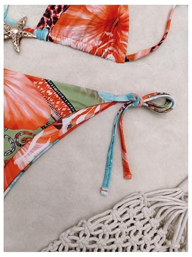 RoseSeek Women's 2 Piece Leopard Floral Bikini Sets Halter Triangle String Bathing Suit Starfish Metal Swimsuits thumbnail 5