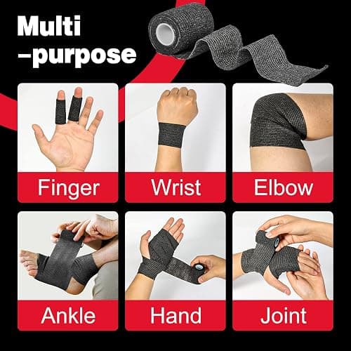AZEN 16 Pack Self Adhesive Bandage Wrap Black, 2" X 5 Yards Black Athletic Tape, Vet Wrap, Tattoo Grip Tape Wrap，Ankle Tape, Cohesive Bandage Wrap thumbnail 3